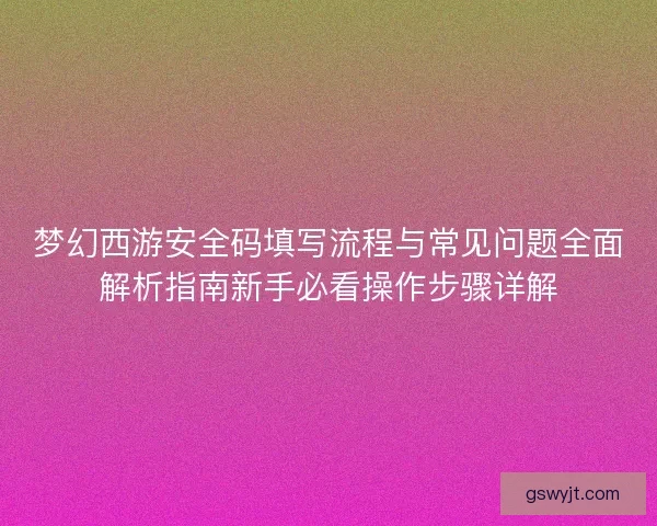 梦幻西游安全码填写流程与常见问题全面解析指南新手必看操作步骤详解